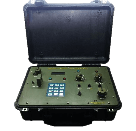 MQS portable ruggedised test equipment in a hard case with keypad, display and rotary controls